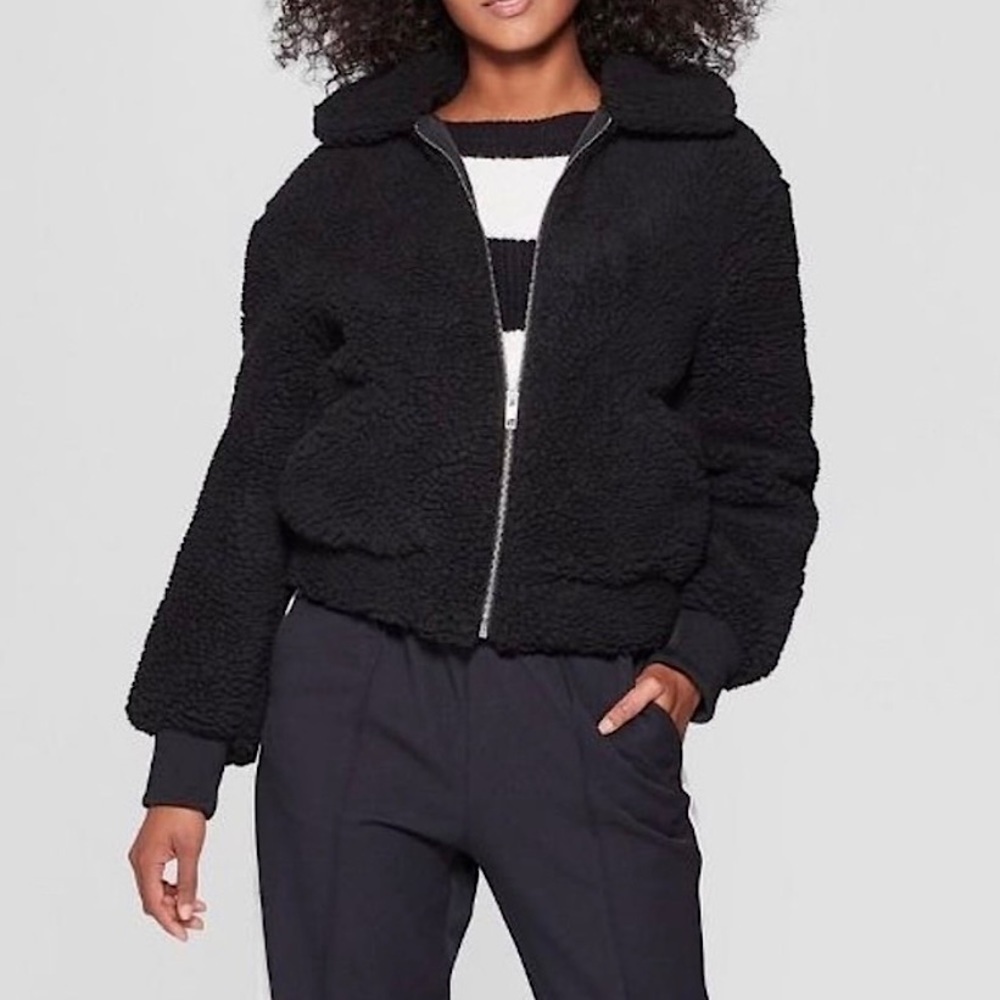 Who What‎ Wear Women’s Teddy Sherpa Bomber Jacket Black Size Medium